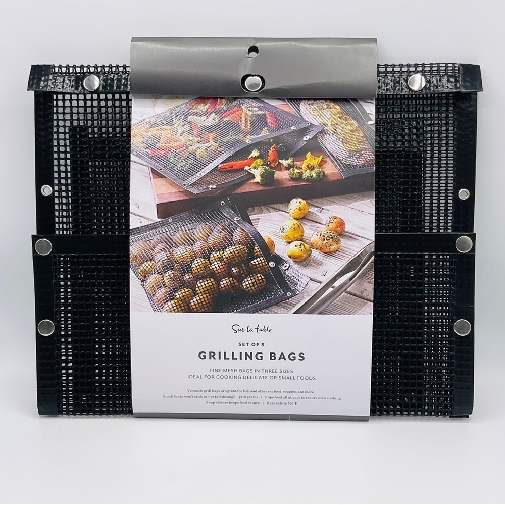 Sur La Table Fine Mesh Grilling Bags Set of 3 Sizes BBQ Vegetables Fish Veggies